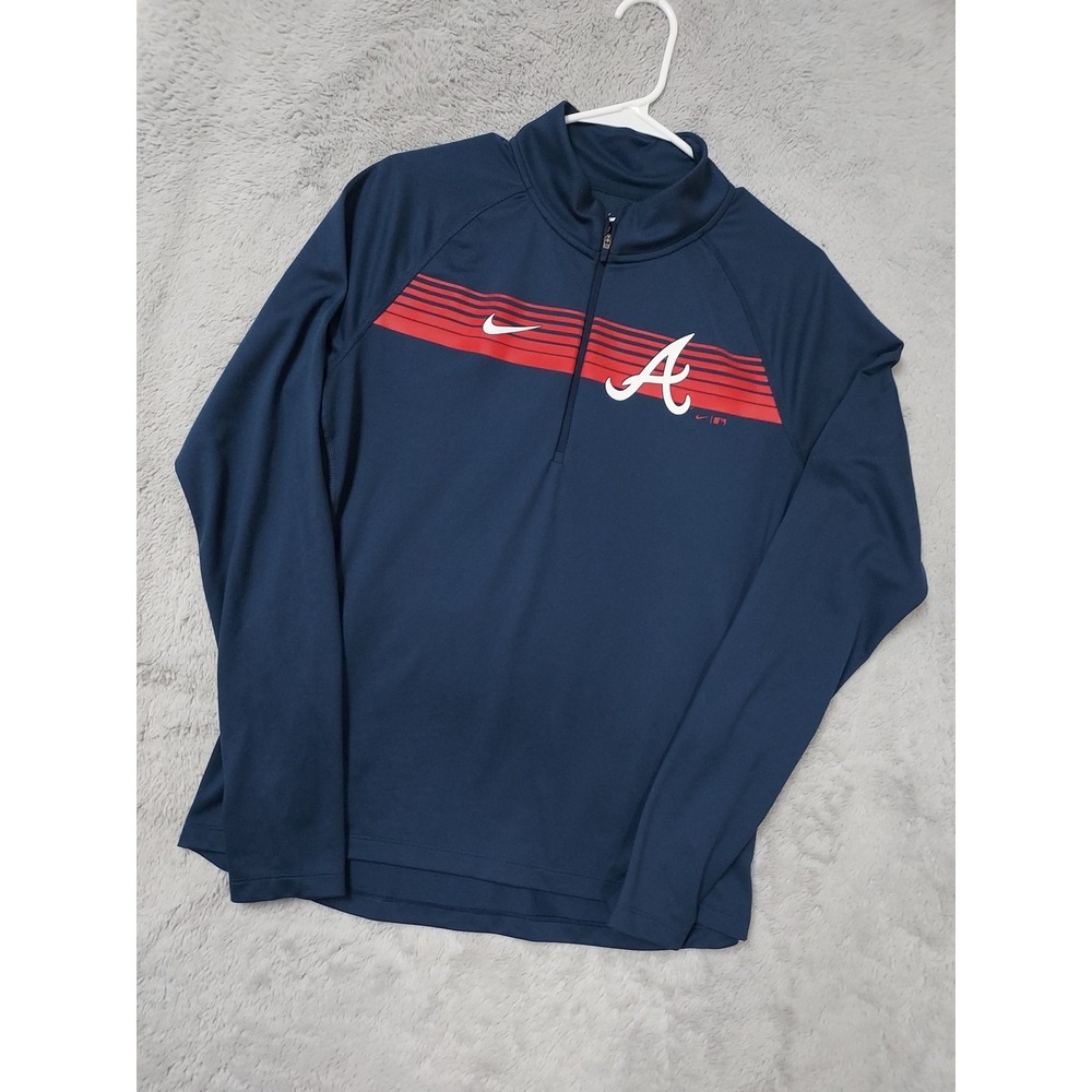 Atlanta Braves Pullover Womens Large Nike Dri Fit MLB Quarter Zip Navy Blue